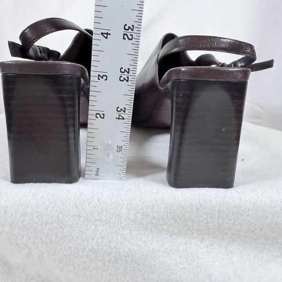 Enzo Angiolini Womens 8.5 Brown Leather Square Toe Slingback High Heel Classy - Picture 5 of 7